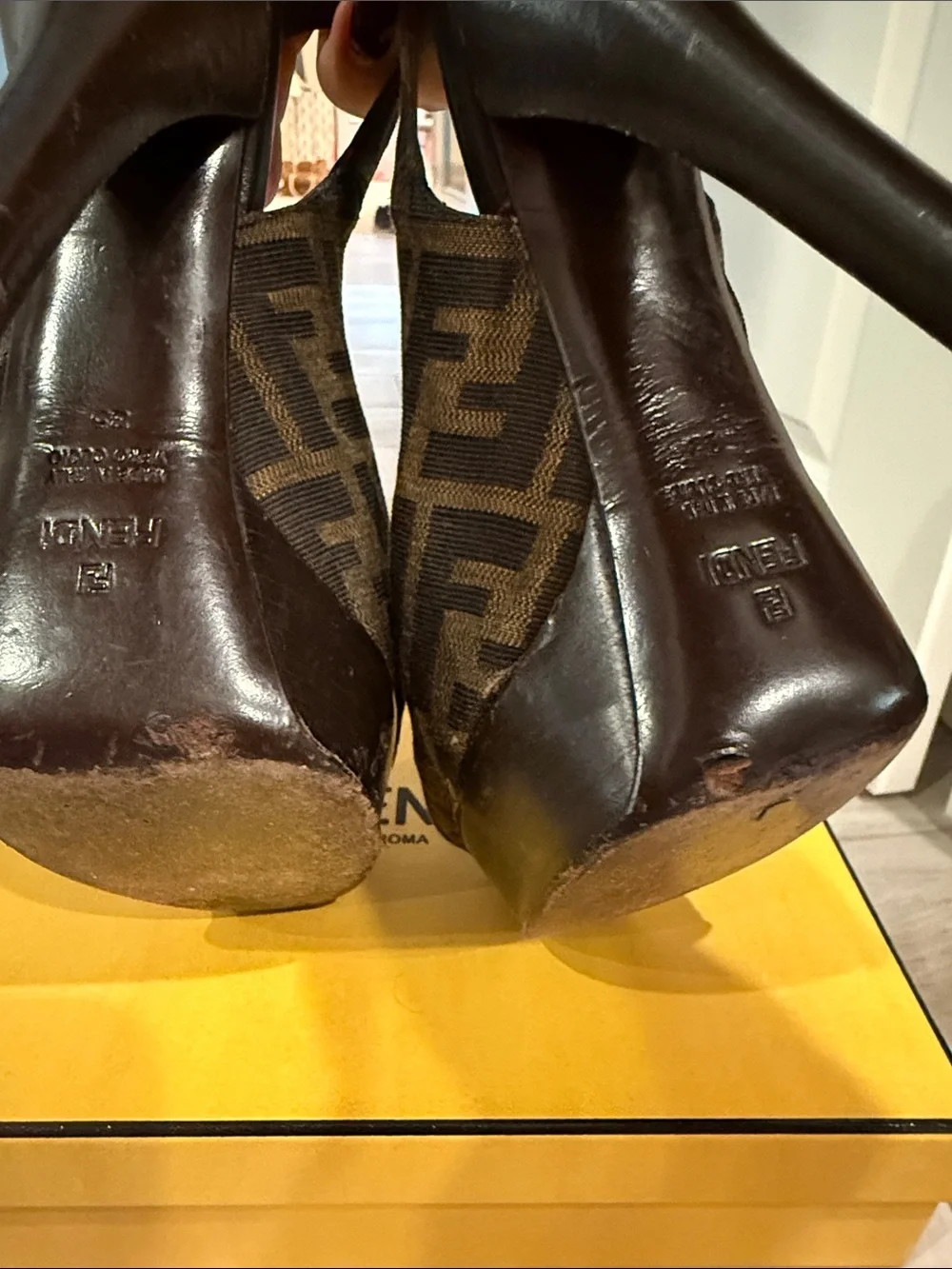 Fendi Brown Zucca Peep-Toe Slingback Heels